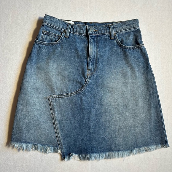 BLDWN Dresses & Skirts - BLDWN Denim Mini Skirt Made in USA Size 27 Asymmetrical Raw Hem Jean Skirt